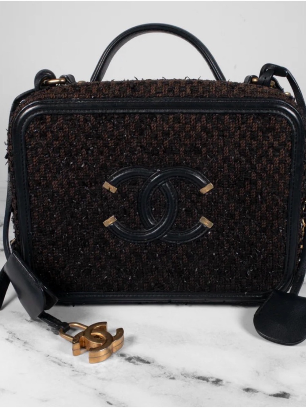 Chanel Tweed Quilted Medium CC Filigree Vanity Case